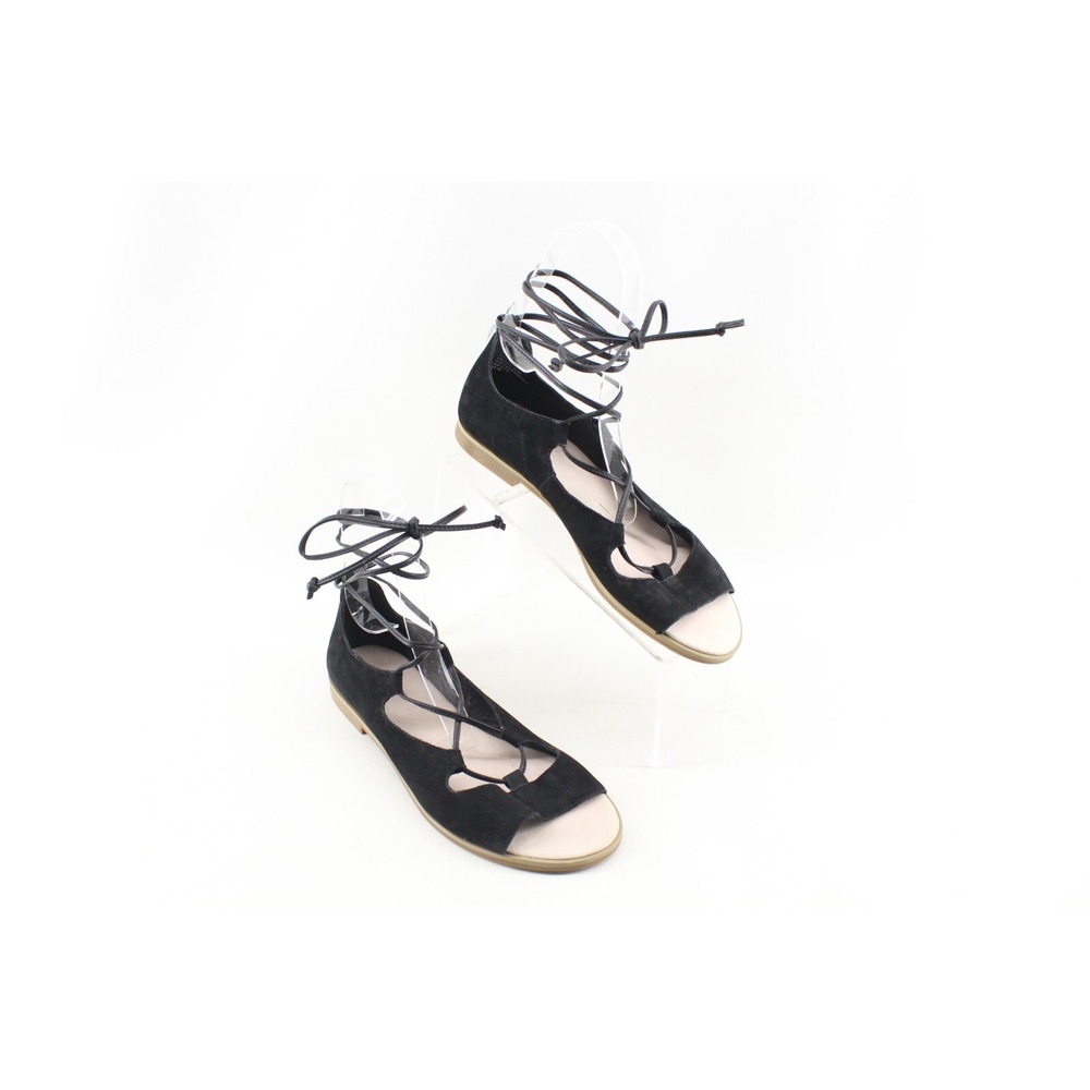 J Jill Women's Size 10M Black Leather Ballet Style Lace Up Open Toe Sandals